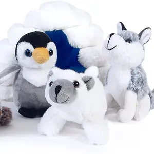 ตุ๊กตารูปสัตว์ยัดนุ่น5ชิ้นพร้อมตุ๊กตาหิมะรวมทั้งแมวน้ำ/ฮัสกี้/หมีขั้วโลก/เพนกวินยัดไส้สัตว์