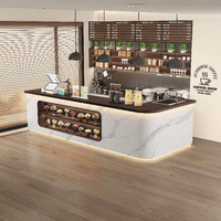 Comptoir de réception en bois blanc écologique moderne en forme de L pour café, bar, centre commercial, avec vitrine à pâtisserie
