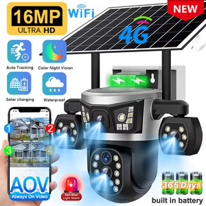 Real Wifi Four Lens 8XZoom PTZ 4G Sim <b>Card</b> Camera Outdoor 8K UHD 4Screen IP Network Security Solar Surveillance Wireless Cameras - Product Image 1