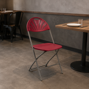 Red Wine Modern Lightweight Durable <b>Stackable</b> Plastic Folding <b>Chair</b> with Metal Frame for Garden Outdoor <b>Dining</b> & Villa Use - Product Image 1