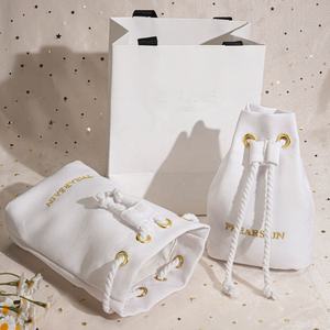 Sac cadeau en toile de coton avec logo brodé personnalisé, fond carré, sac à bijoux en toile de luxe avec cordon de serrage - Product Image 4