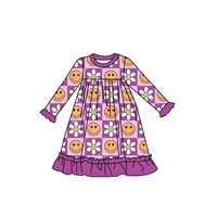 Robe à volants à manches longues en bambou pour filles, tenue décontractée de princesse trapèze imprimée sur mesure pour enfants