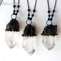 Collier pendentif hexagonal en pierres précieuses fait main, style gothique sorcière, protection énergétique spirituelle, amulette, bijoux NM43244