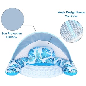 Manual Classic Travel Pool <b>Float</b> Shade Cup Holder Backrest Heavy Duty 300 Lbs Capacity <b>Inflatable</b> Umbrella Waterfall Shower - Product Image 6