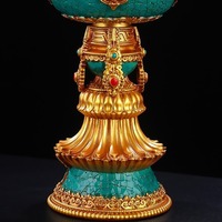 Tibétain Led Électronique Beurre Lampe Bouddha Charge Simulation Flamme Maison Huit De Bon Augure Turquoise Bougeoir