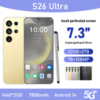 Smartphones S26 Ultra 22 Go + 2 To 5G Double SIM 108 MP Arrière HD 7,3 Pouces Android 14 100 W Reconnaissance Faciale Deca Core Français
