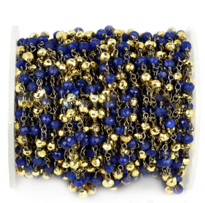 Chaîne de chapelet de pierres précieuses pyrite en argent doré saphir à maillons enroulés en fil de bricolage - Product Image 5