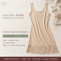 Chemise de nuit sexy en dentelle et mélange de soie de mûrier pour femme, col en U, bretelles, ajourée, soyeuse, longue, ajustée, pour l'été, tenue d'intérieur