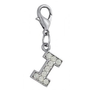 Ciondolo a forma di lettera I in cristallo placcato argento con pietre trasparenti per la creazione di gioielli - Product Image 1