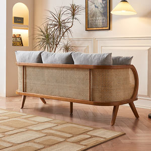 Juego de Sofás de Ratán Natural y Madera de Fresno Estilo Wabi-Sabi con Mesa de Centro Redonda - Muebles Modernos para Sala de Estar, Conjunto de 3 Piezas - Product Image 4