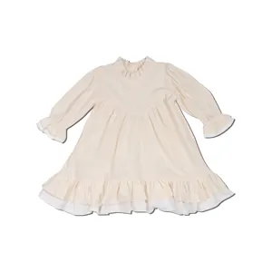 Vestidos de niña boutique Ropa de bebé niña vestido envuelto de lino de manga larga con bordes con volantes cuello redondo ropa de bebé niña