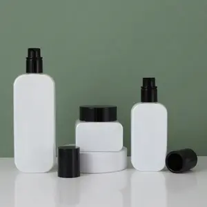 20ml 30ml Gloss Black Cover Glass Bottles Environmental Cosmetic Serum Oil Packaging Sets Pressed Pump Lotion Glass Bottles