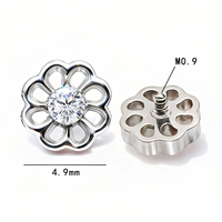 Anting Titanium ASTM F136 CZ Labret Helix Flatback untuk Tindik Telinga Wanita dengan Ulir Internal