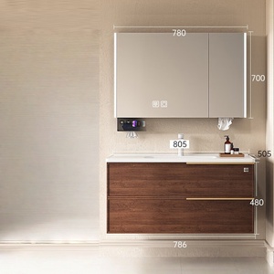 Intelligent Modern Bathroom <b>Vanity</b> Unit Ceramic Basin MDF Melamine Board Construction Lacquer Finish Wall-Mounted LED <b>Mirror</b> - Product Image 2