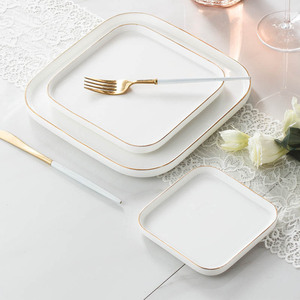 Assiette à pizza carrée en céramique, design minimaliste moderne, compatible micro-ondes, motif uni, <span class=keywords><strong>vaisselle</strong></span> de fête profonde - Product Image 4