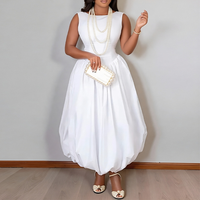 Robe de soirée élégante pour femme, sans manches, col rond, taille haute, ourlet ballon, robe longue de soirée décontractée, en stock