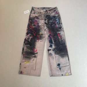 <span class=keywords><strong>Jean</strong></span> droit unisexe imprimé motif palette de peinture à l'huile, denim délavé, streetwear, automne, délavage moyen, taille mi-haute, collection complète - Product Image 3