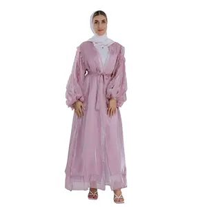 Loriya独特的欧根纱开放式阿巴亚时尚袖子轻便适中阿巴亚伊斯兰服装