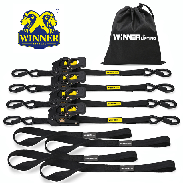 4PK 25mm 1100LBS Self Retracting Auto Retractable Ratchet Tie Down Strap for Truck Cargo Tying
