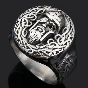 Anillo de martillo Thor Vintage vikingo de acero inoxidable con garantía comercial, colgante de cabeza de Lobo nórdico, accesorio religioso para hombre, aleación hecha - Product Image 2