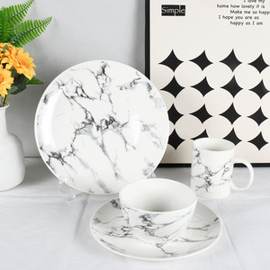 Scandinavian Marble Tableware Set 4PCS EU Certified Oven & <b>Microwave</b> Safe 10\" Plates & Stoneware Mug for Home Use - Product Image 5
