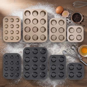 Juego de Moldes para Hornear MIXWARES de Acero al Carbono Antiadherentes y Ecológicos, Moldes para <span class=keywords><strong>Muffins</strong></span>/Pasteles de 4/6/9/12 Cavidades con Fondo Redondo para Hornear en Casa - Product Image 1