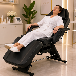 Luxurious PU Black White Professional <b>Adjustable</b> <b>Leg</b> Beauty Massage Chair Foldable High-Density Sponge Metal Frame Modern Living - Product Image 1