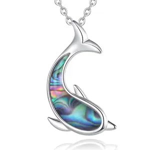 Merryshine 925 sterling silver beach themes mother of pearl cute animal dolphins pendant necklace