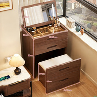 Coiffeuse escamotable avec miroir LED, commode de rangement multifonctionnelle pour chambre à coucher avec tabouret
