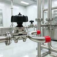 Vanne à diaphragme sanitaire en U, acier inoxydable 316L, commande manuelle par volant, raccord Tri-Clamp, courbure en U, stérile GMP pour l'industrie pharmaceutique et biotechnologique