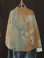 Pull en tricot pour femme à imprimé floral et motifs linéaires, col rond, manches longues, color block, décontracté, kaki