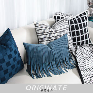 RUIYI غطاء وسادة أريكة فاخرة عالية الجودة خط أزرق الشمال نمط هندسي ذاكرة ساخنة ميزة رمي وسادة الجمع - Product Image 4