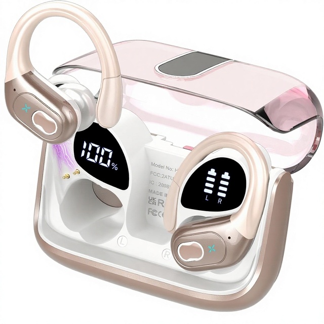 Wireless Over-Ear Headphones for 5.4 75hrs 5.4 Sport Stereo Deep Bass Earhooks ENC Noise Cancelling IPX7 Waterproof Rose