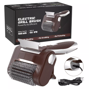 Brosse de nettoyage de barbecue sans fil rotative rechargeable avec raclette et lumière LED pour le camping et les grillades en terrasse - Product Image 1
