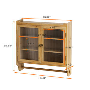 Glass Door Vintage Double Door Wall Cabinet 24.8 In With Three Tiers <b>Storage</b> Towel Rack <b>For</b> <b>Kitchen</b> Bathroom Dining - Product Image 5