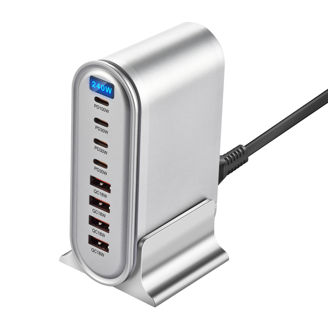 Travel Block Charger with Digital Display 240W GaN High-Power Desktop Charging Station