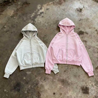 Hoodie Custom Berhias Rivet dan Stud untuk Pria, Sweatshirt Katun Berkualitas Tinggi dan Hangat, serta Pullover Putih Crop untuk Pria