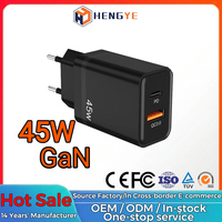 Chargeurs de téléphone PPS PD Qc3.0 avec prise européenne double port 45w, tête de charge rapide 45w, chargeur mural GaN type C 45w pour l'Europe