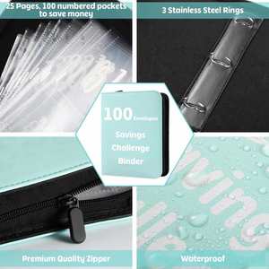 100 Money Saving <b>Budget</b> <b>Binder</b> Cash Envelopes Savings Challenge Leather Spiral Book with Zipper to Save $5,050 - Product Image 3