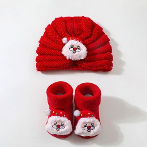 Ensemble de chaussettes et bonnet de Noël pour nouveau-né, motif dessin animé 3D mignon, chaussettes en coton de couleur unie pour bébés filles et garçons, vente en gros - Product Image 4