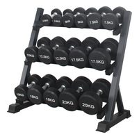 Ensemble d'haltères hexagonaux en caoutchouc de 5 à 60kg pour musculation et musculation avec support de rangement