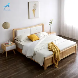 थोक ठोस लकड़ी असबाबवाला बिस्तर-आधुनिक असबाबवाला लक्जरी गद्दे बिस्तर फ्रेम जुड़वां लकड़ी के फर्नीचर डबल रानी राजा आकार ठोस लकड़ी बिस्तर