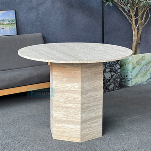 현대 라운드 탑 베이지 석회화 커피 테이블 낮은 라운드 실린더 주각 거실 럭셔리 자연 맞춤형 티 테이블 - Product Image 1