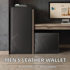 Cartera de piel de vaca pura para hombre directa de fábrica, tarjetero de longitud corta, antirrobo informal multifunción abierto genuino personalizado - Product Image 3