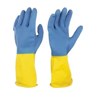 黄色时尚安全厂家价格家用护手经典拼接彩色天然乳胶工业橡胶手套