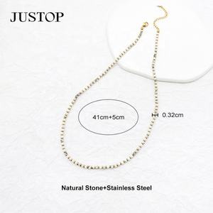 Collar de Cadena de Eslabones de Acero Inoxidable Vintage de Diseño con Piedra Natural, Gargantilla Dorada, Moderno, Ecológico, Unisex, al por Mayor - Product Image 3