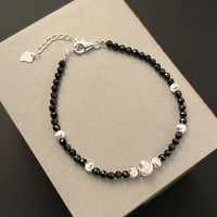 Haute qualité été pierre naturelle oeil de chat perles Bracelet hommes 925 argent Sterling noir spinelle perlé Bracelet pour femmes filles