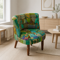 Großhandel Café Restaurant Akzentstuhl Kantha Patchwork Sessel Boho Einzelsofa Stoffbezug Holzbeine ISO 9001 OEM