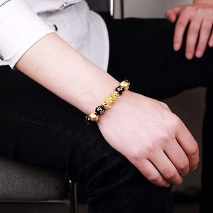 Braccialetto Pi Xiu Feng Shui in <span class=keywords><strong>Ossidiana</strong></span> Nera, <span class=keywords><strong>Bracciale</strong></span> Regolabile Portafortuna in Pietra Naturale - Product Image 6