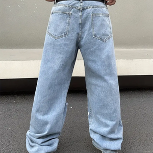 Jeans <span class=keywords><strong>en</strong></span> denim imprimé graffiti Y2K personnalisés pour hommes, streetwear, coupe ample, délavés, déchirés, style décontracté - Product Image 4